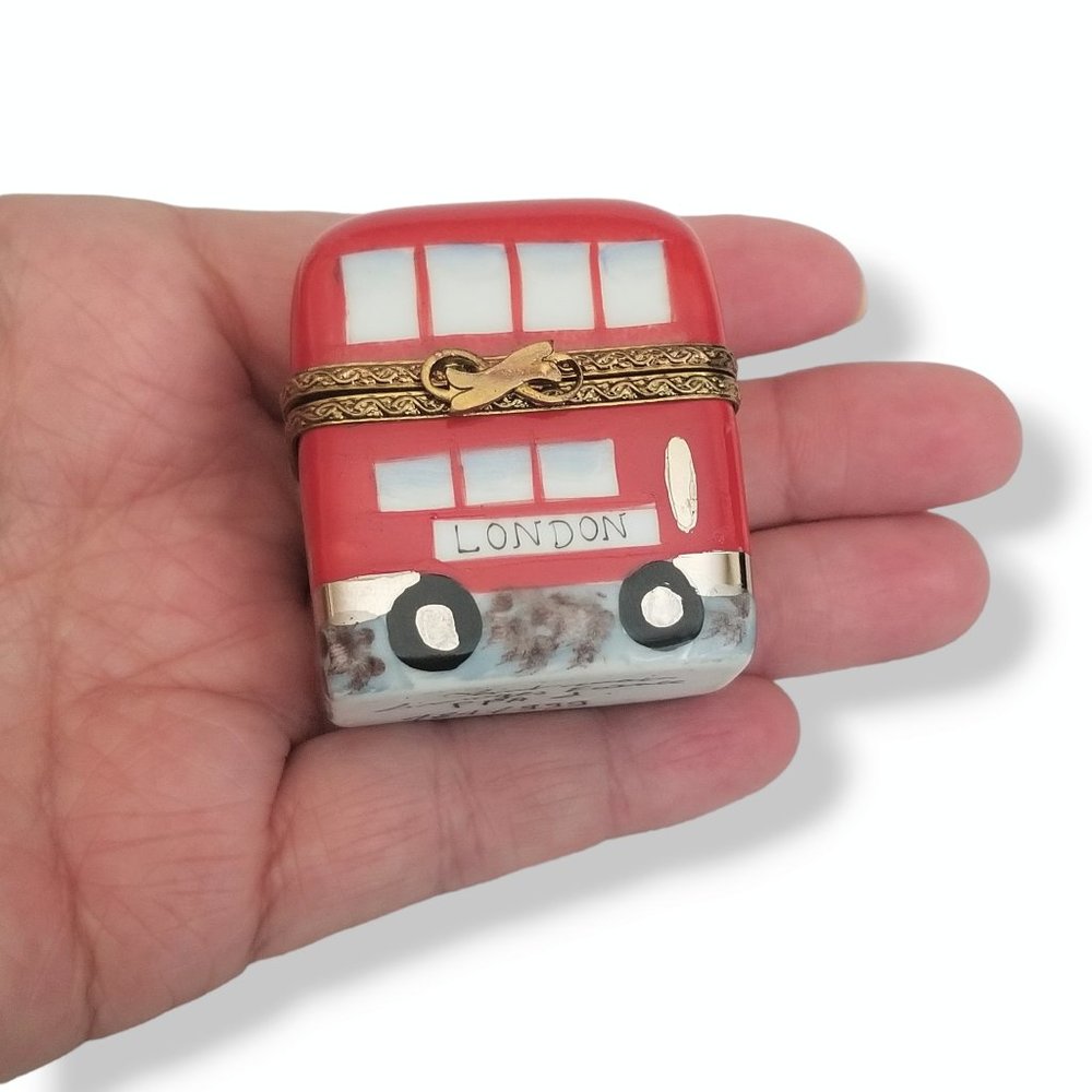 Vintage Limoges France Double Decker London Bus Trinket Box Porcelain Hand paint